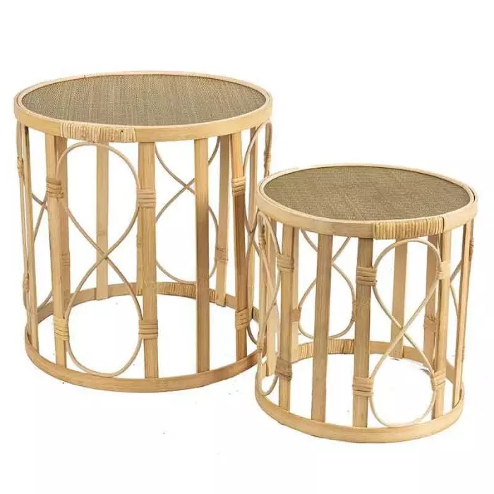 SET 2 TABLES RATTAN NATURAL