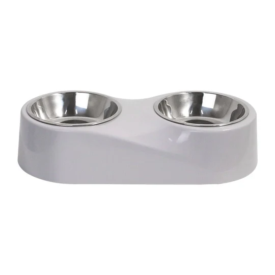 Grey Dual Stainless Steel Pet Bowls image 1