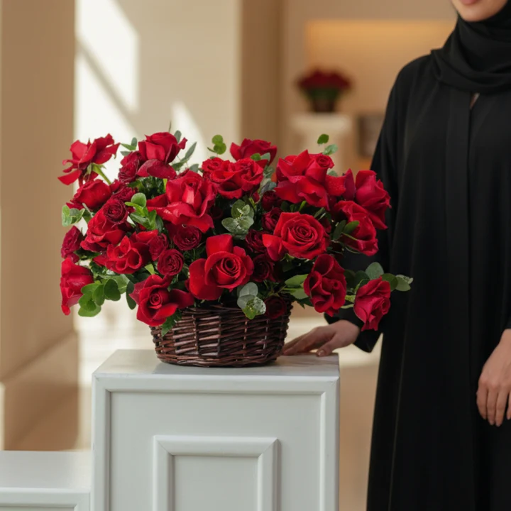 Elegant Basket with Red Roses thumbnail 2