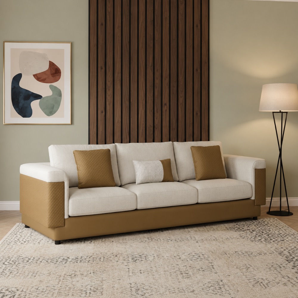 Sopron 4-Seater Sofa, Beige & Brown image 1