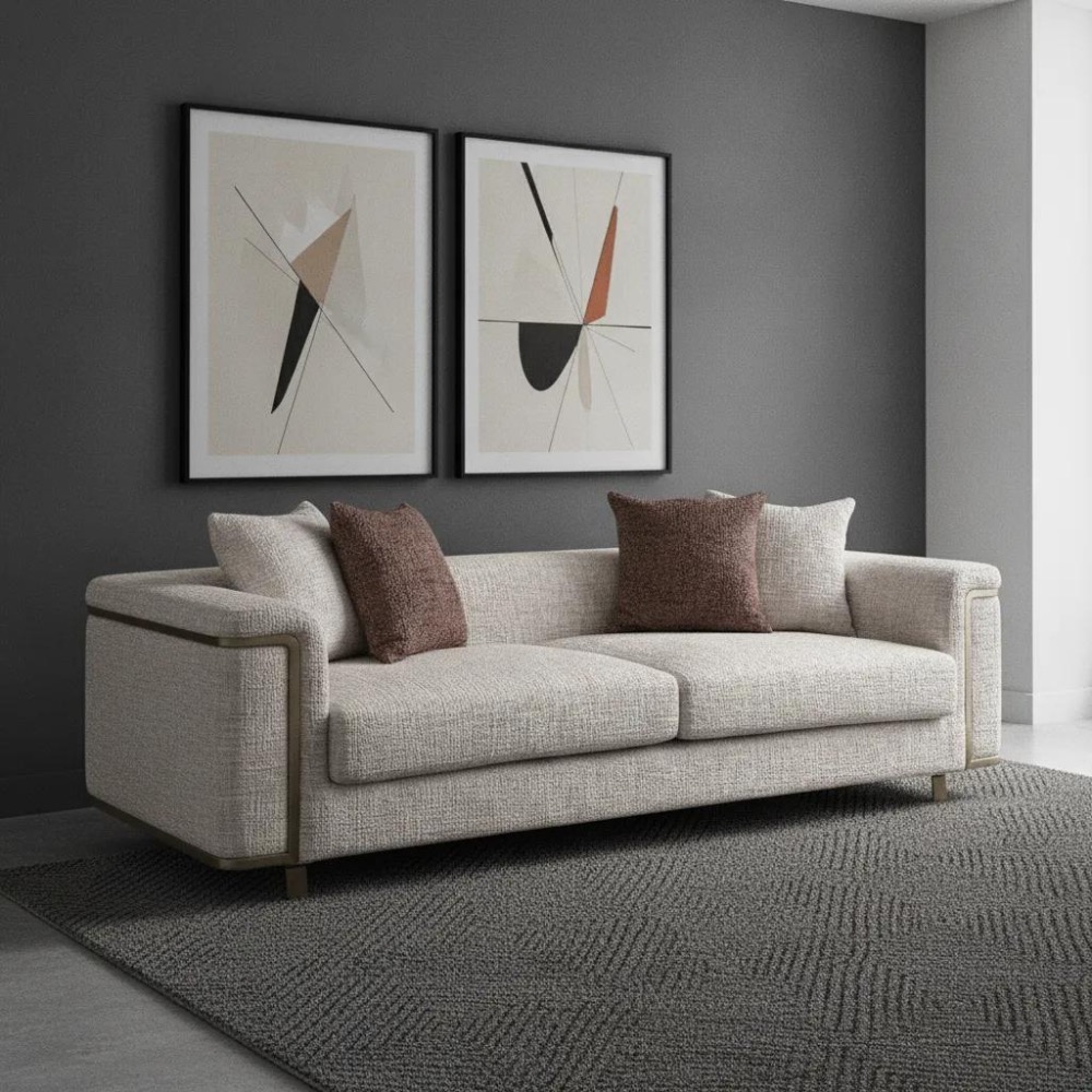 Valeria 3-Seater Sofa, Beige & Gold image 1