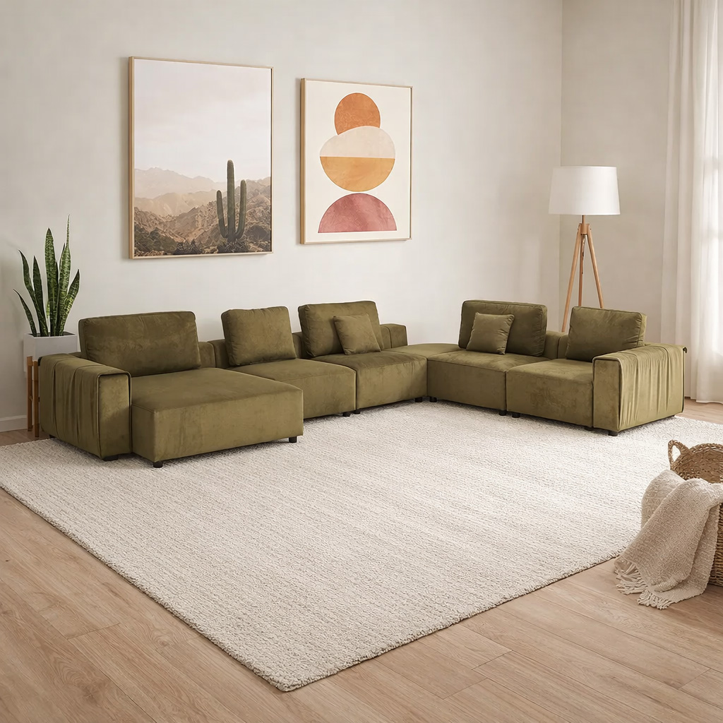 Mako Corner Sofa, Olive Green