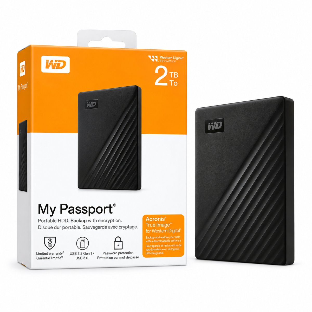 WD My Passport 2TB USB 3.2 Gen 1 Portable External Hard Drive โ Black