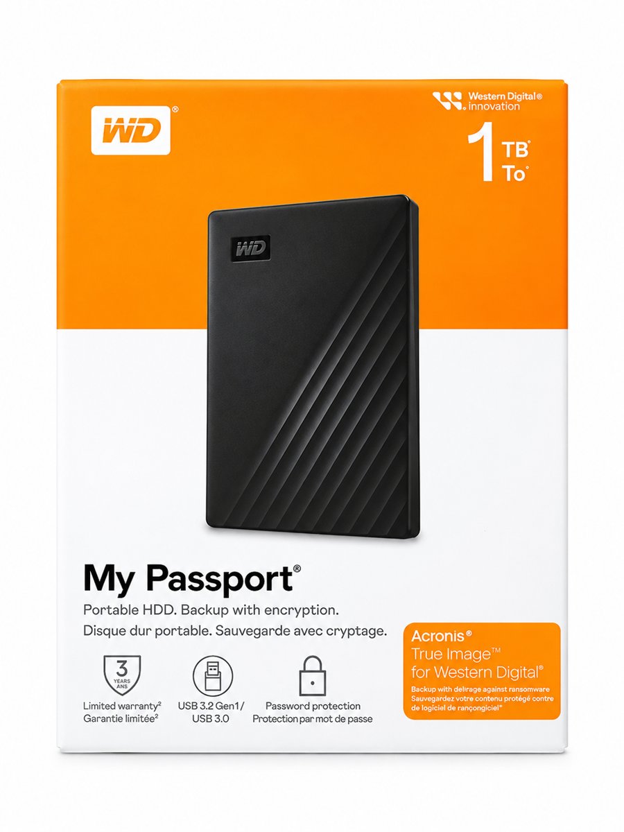WD 1TB My Passport USB 3.2 Gen 1 External Hard Drive (Black) thumbnail 2