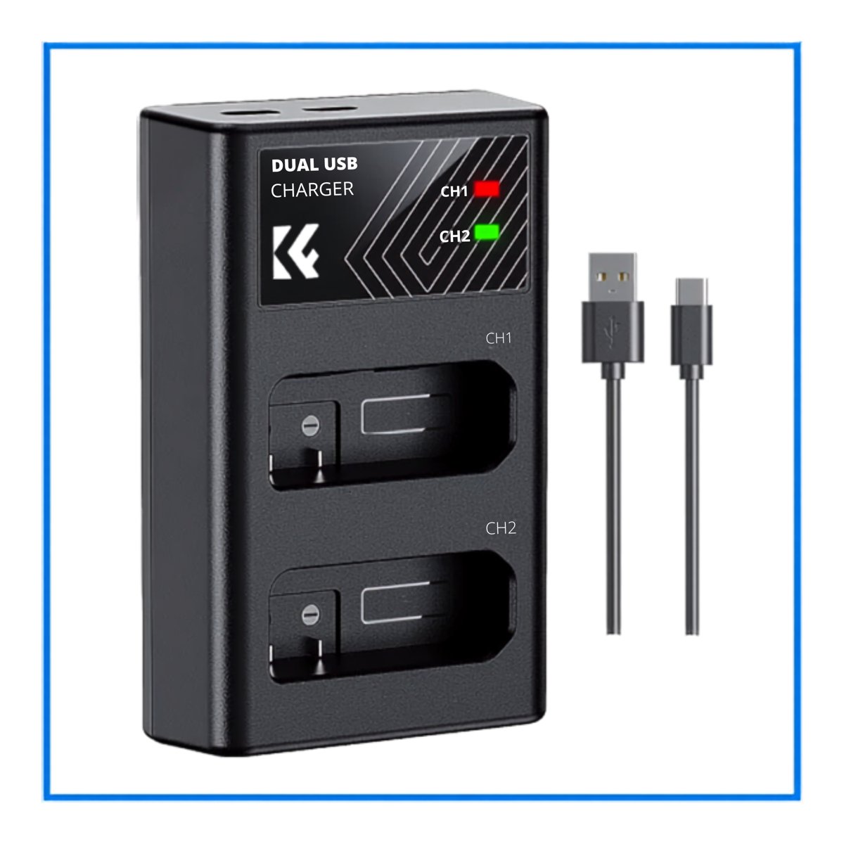 K&F Concept Dual-Slot Fast Charger for Nikon EN-EL14 Battery â Black