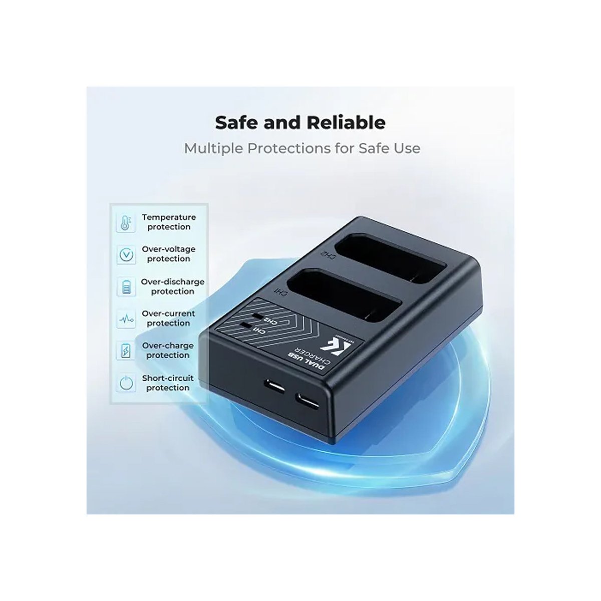 K&F Concept Dual-Slot Fast Charger for Nikon EN-EL14 Battery – Black thumbnail 2