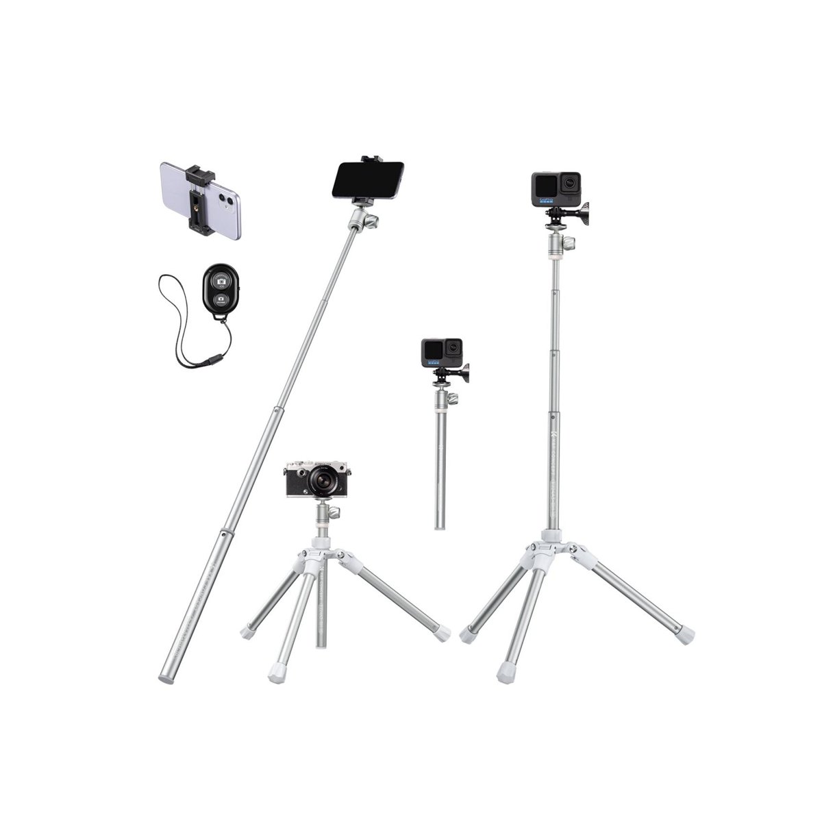 K&F Concept 170cm Phone & Camera Tripod with Ball Head â E224A3+BH-18 Silver