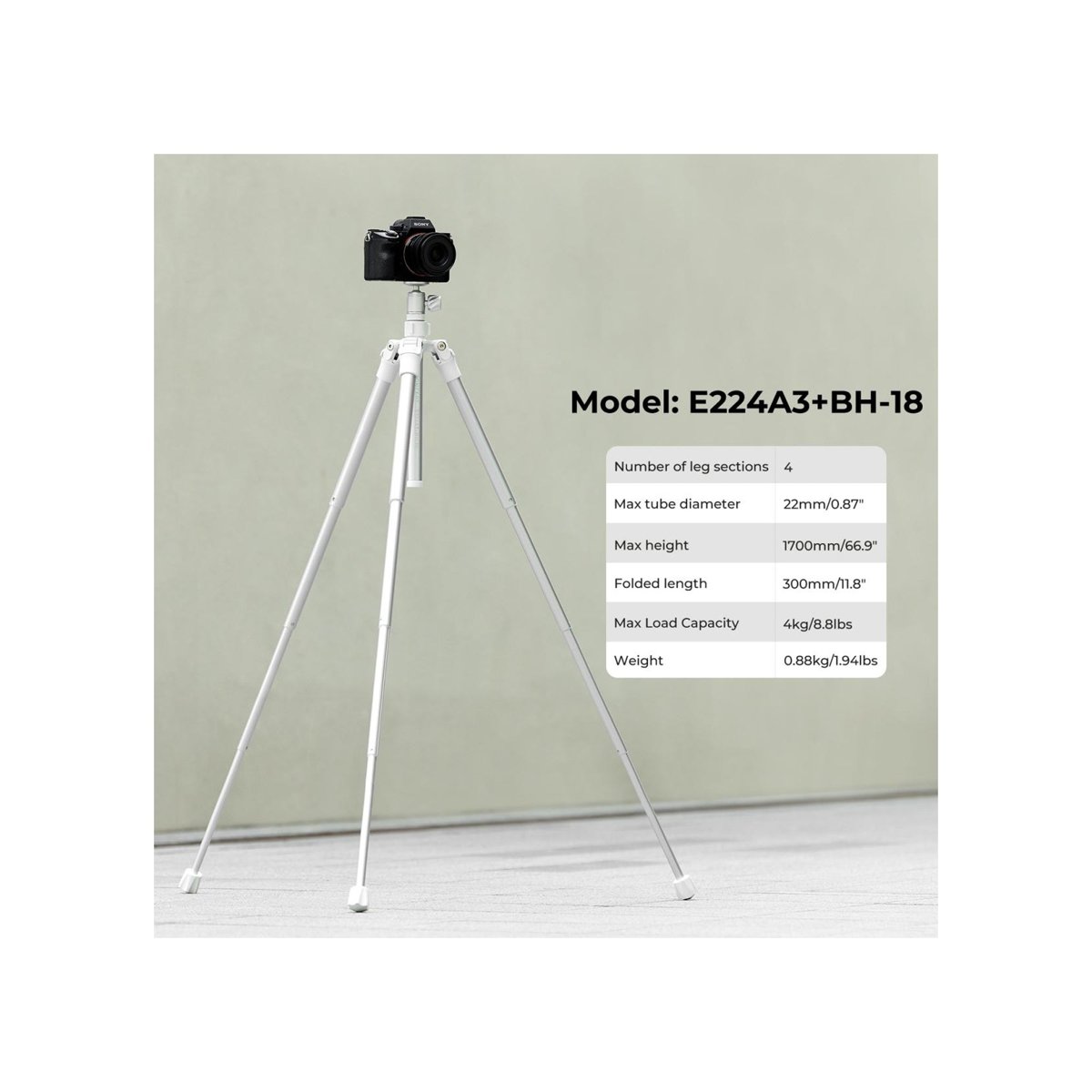 K&F Concept 170cm Phone & Camera Tripod with Ball Head – E224A3+BH-18 Silver thumbnail 2