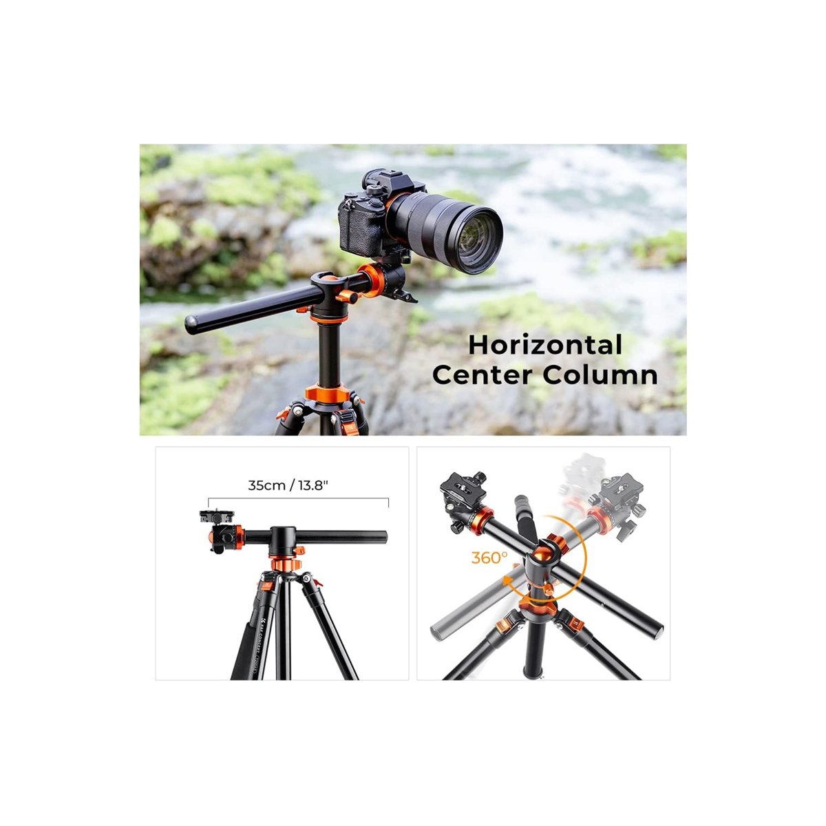 K&F Concept 186cm Aluminum Camera Tripod with 90° Center Column & Monopod â T255A3 (S211)