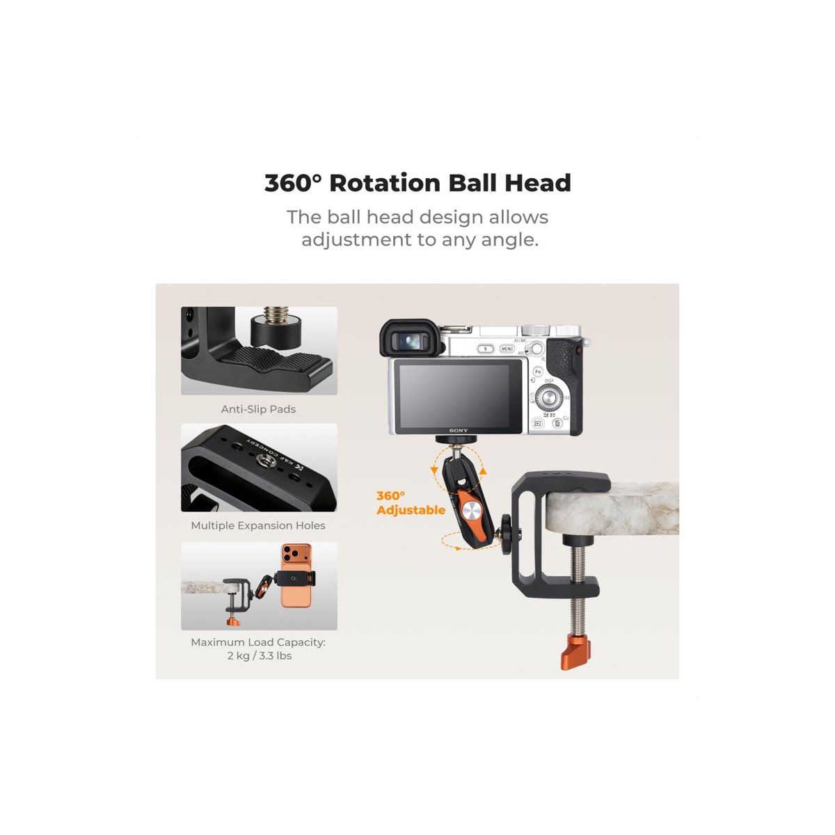 K&F Concept C-Clamp Mount with Double Ball Head Magic Arm – KF31.225 thumbnail 2