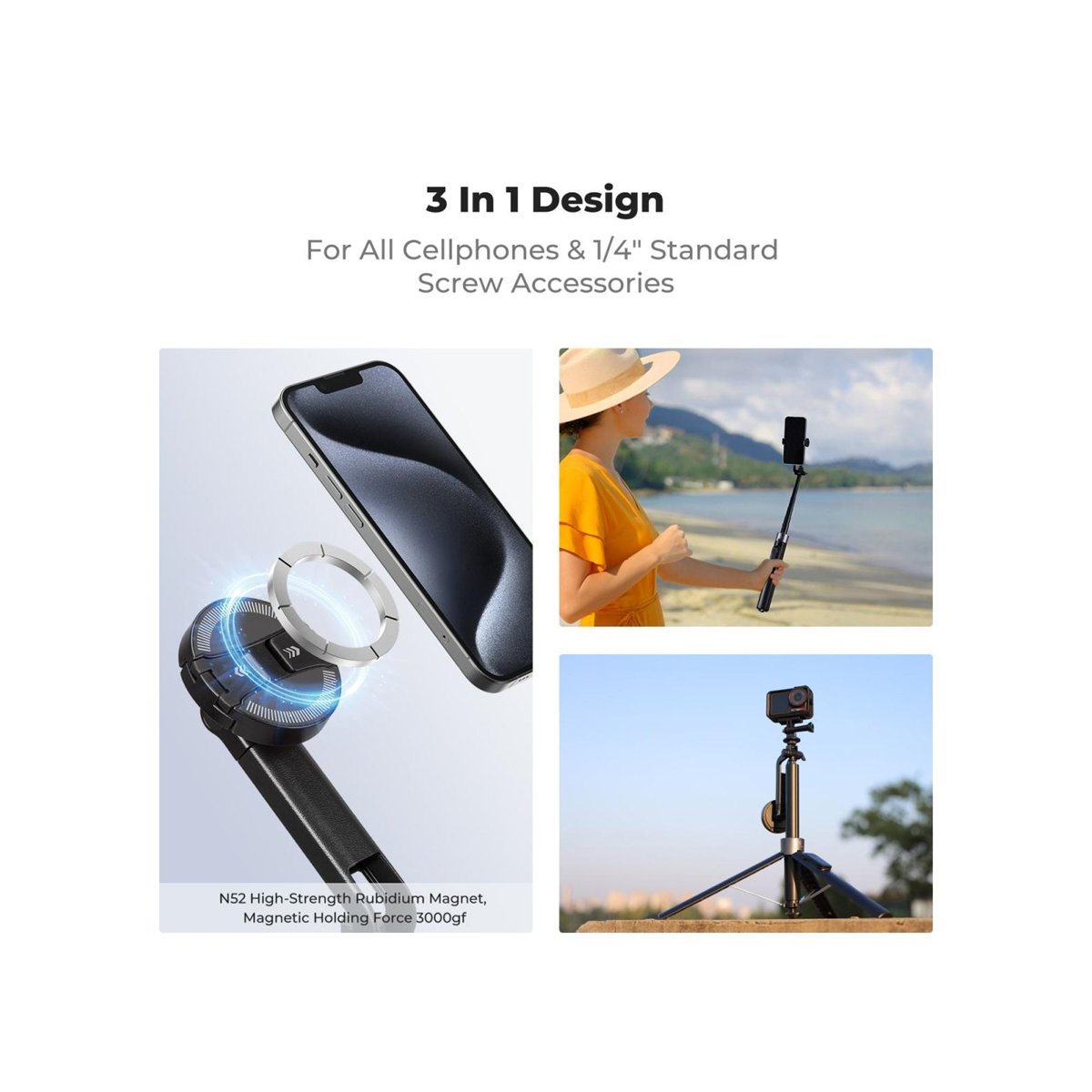K&F Concept Popod 72" 3-in-1 Magnetic Phone Tripod & Selfie Stick – KF15.0015 thumbnail 2