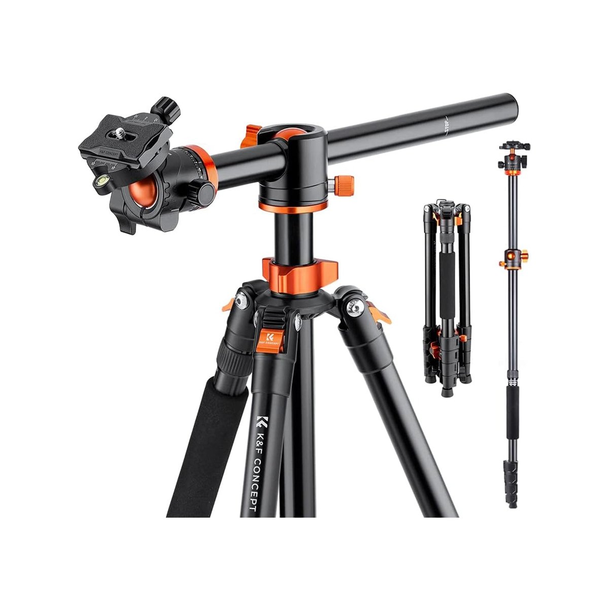 K&F Concept 186cm Aluminum Camera Tripod with 90° Center Column & Monopod – T255A3 (S211) thumbnail 2