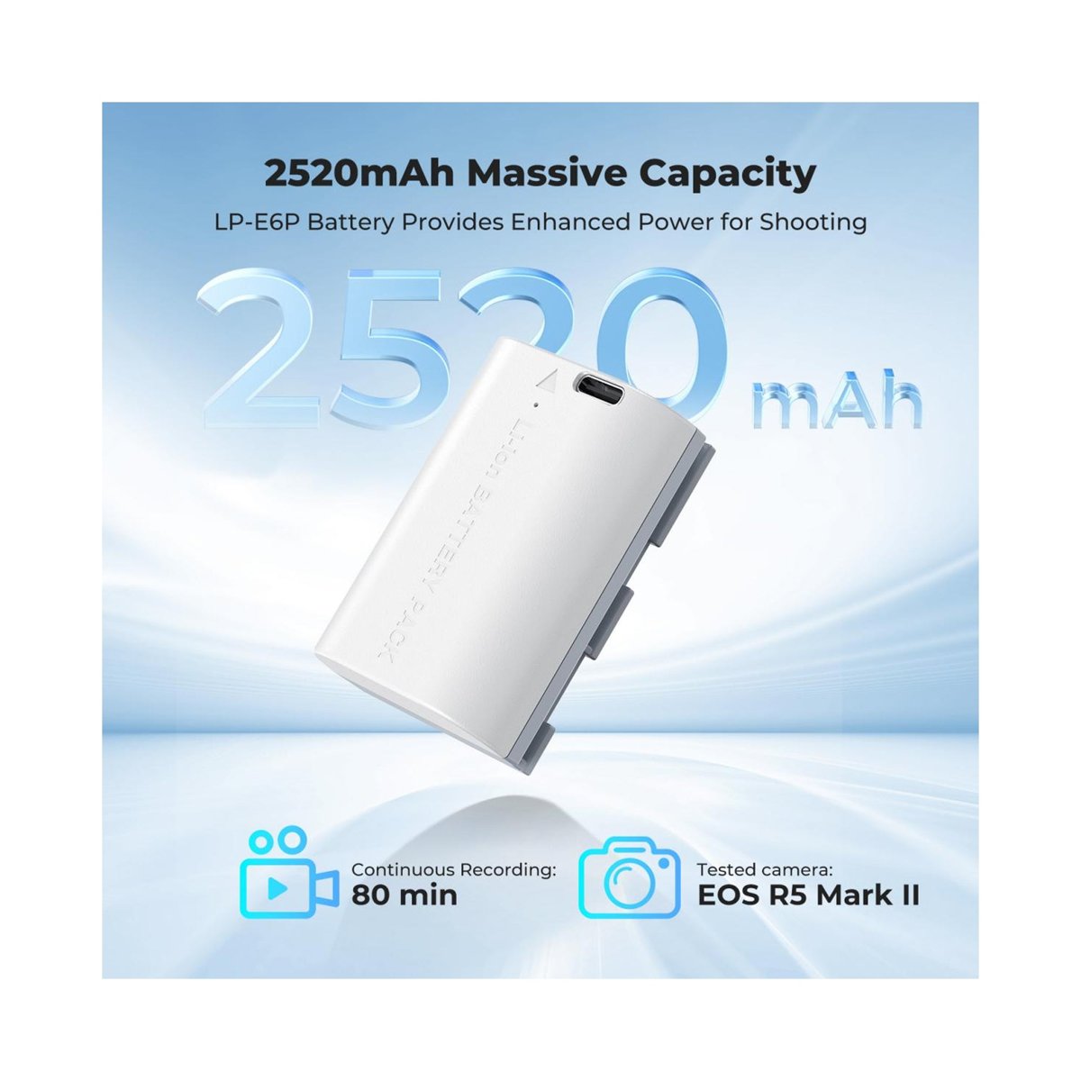 K&F Concept LP-E6P 2520mAh USB-C Camera Battery for Canon – KF28.0131 thumbnail 2