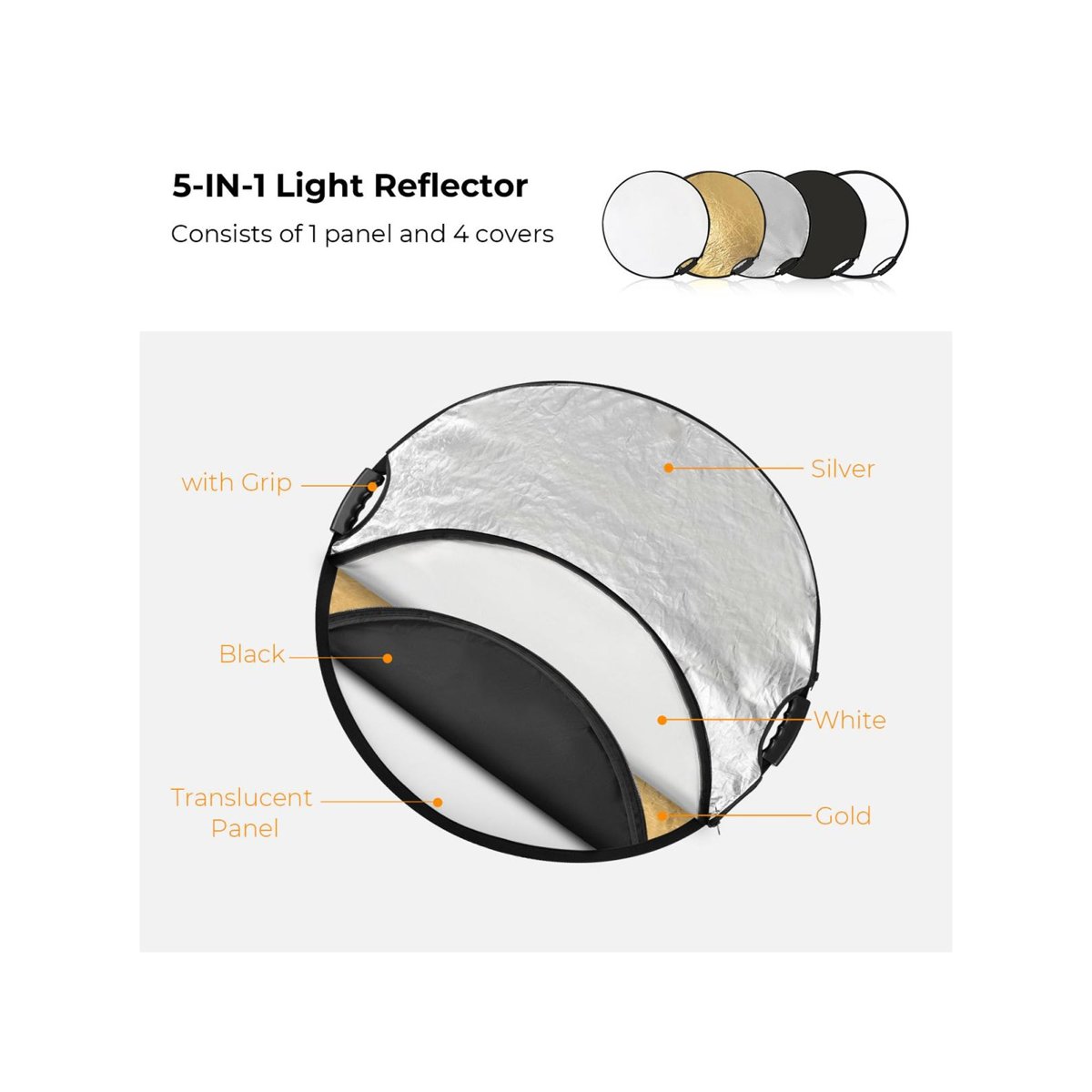 K&F Concept 43" (110cm) 5-in-1 Collapsible Photography Reflector with Grips – KF18.0006 thumbnail 2