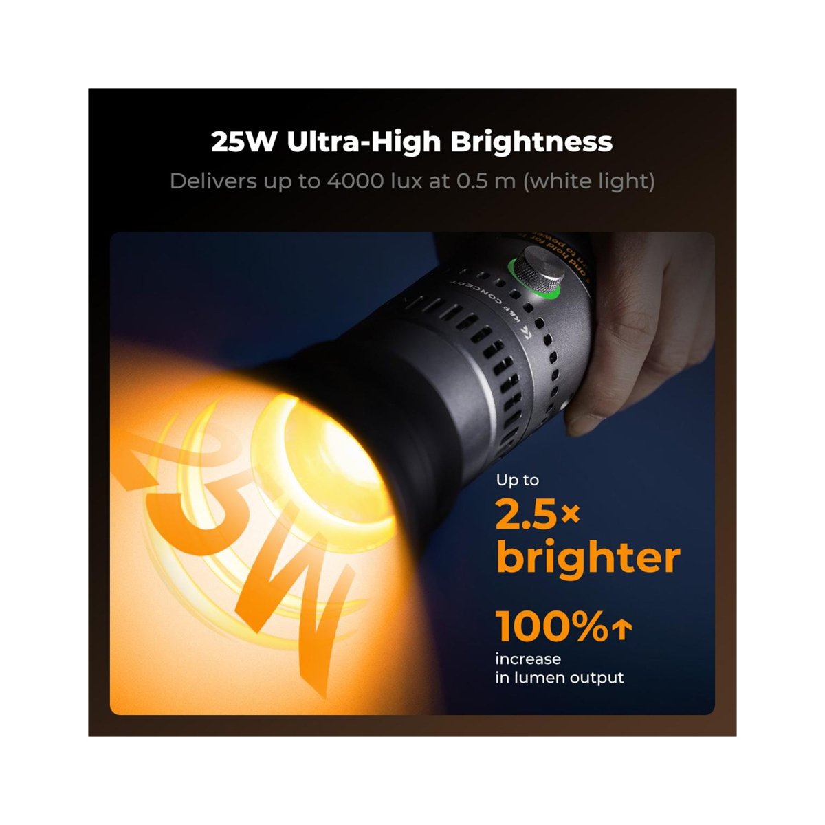 K&F Concept SP25C 25W RGB Photography Flashlight with 20 Gobos – Silver – KF34.063 thumbnail 2