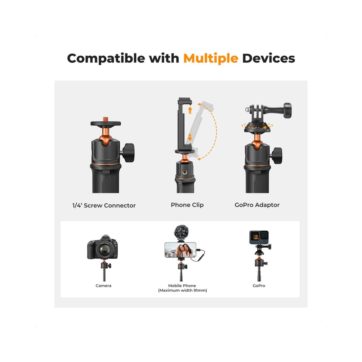 K&F Concept MS11 60cm 3-in-1 Selfie Stick & Desktop Tripod with Bluetooth Remote-KF09.135 thumbnail 2