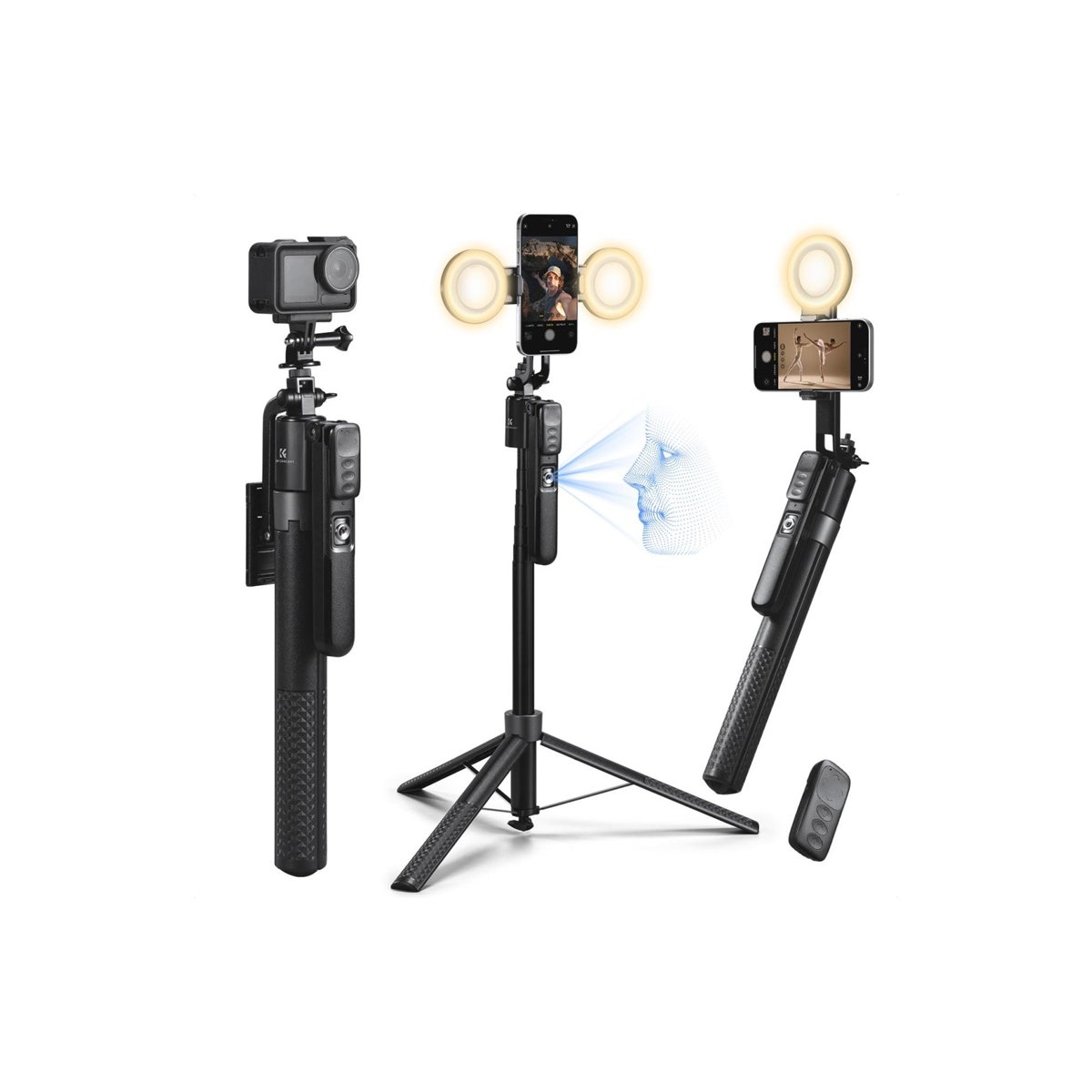 K&F Concept 71âŗ Smart Face-Tracking Selfie Stick Tripod with Dual Fill Lights â KF15.0006