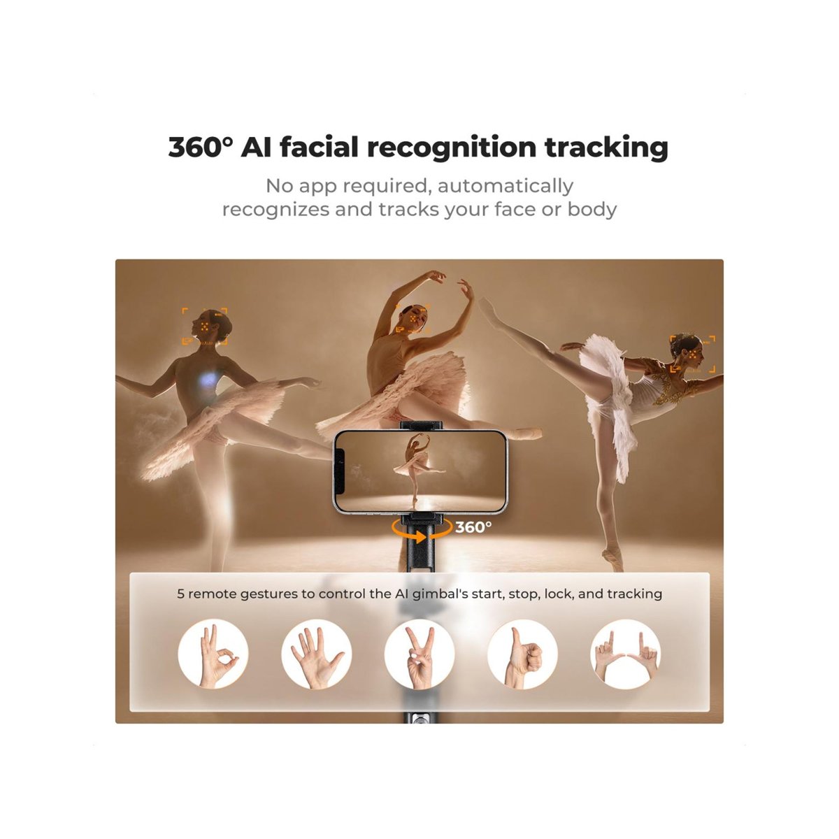 K&F Concept 71″ Smart Face-Tracking Selfie Stick Tripod with Dual Fill Lights – KF15.0006 thumbnail 2