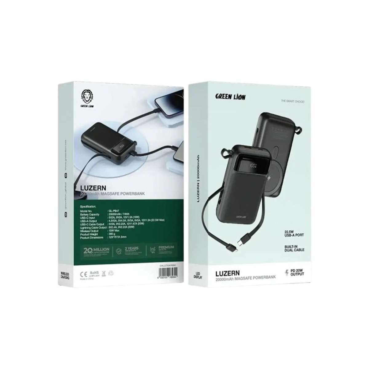 Green Lion Luzern 20000mAh MagSafe Power Bank with Wireless Charging & Fast USB-C Output - Black GL-PB47 thumbnail 2