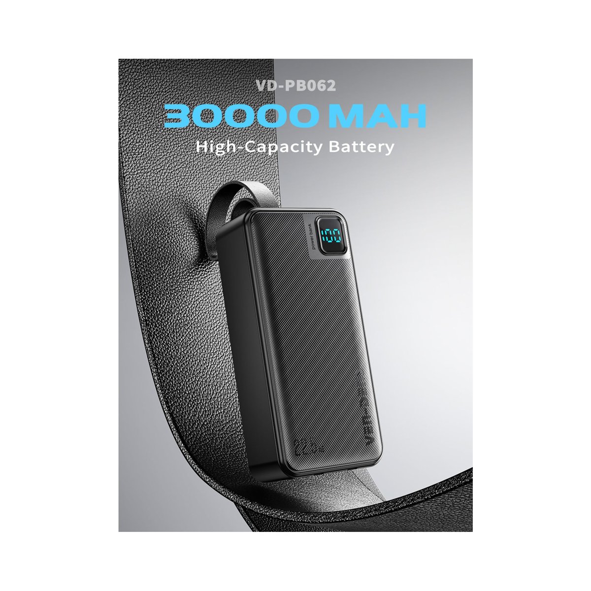 VEN-DENS VD-PB062 30,000mAh 22.5W Fast-Charging Power Bank with Built-In Cables thumbnail 2