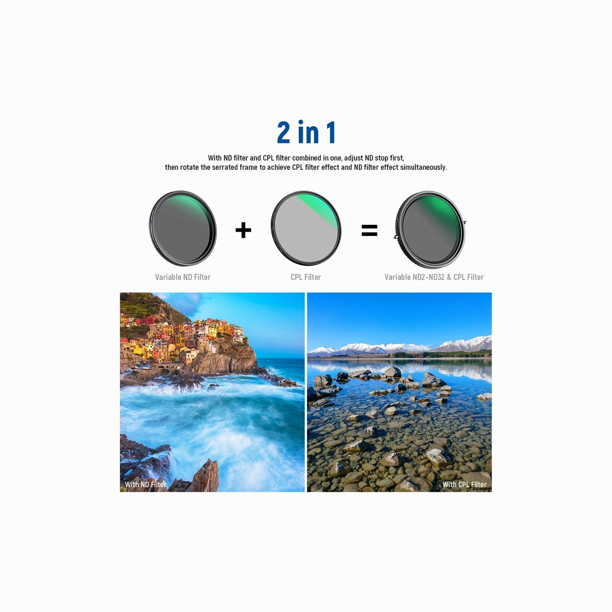NEEWER 67 mm 2-in-1 MRC HD Variable ND2–ND32 & CPL Lens Filter thumbnail 2