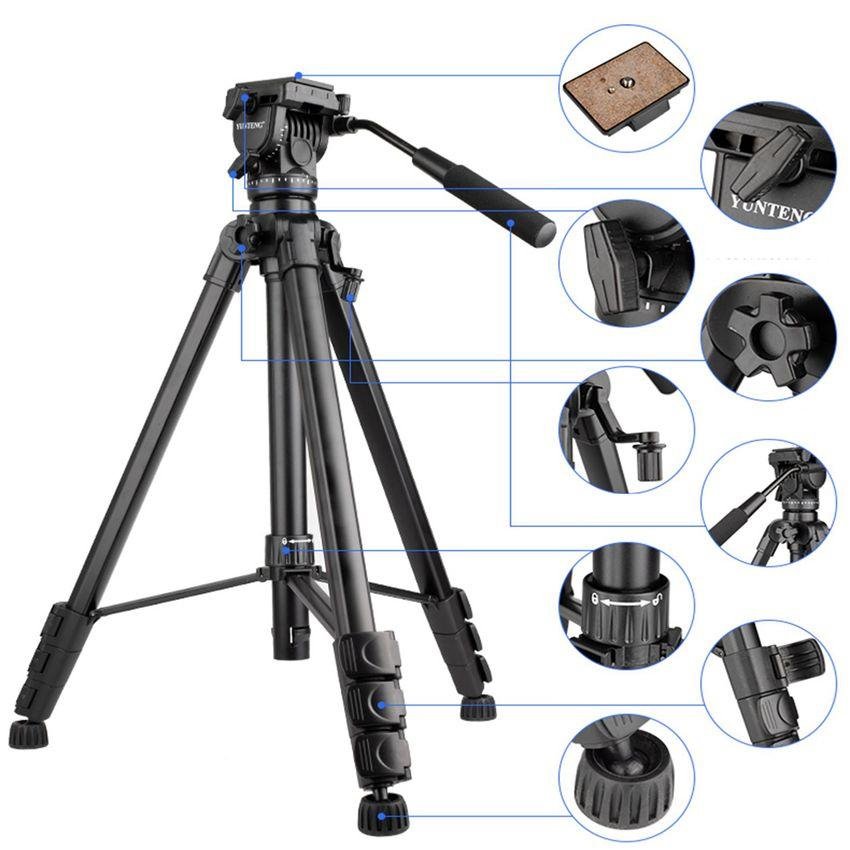 Yunteng VCT-999RM Professional Aluminum Alloy Video Tripod with Fluid Head thumbnail 2