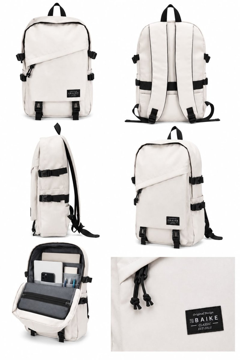 BAIKE Classic Everyday Backpack – Cream White thumbnail 2