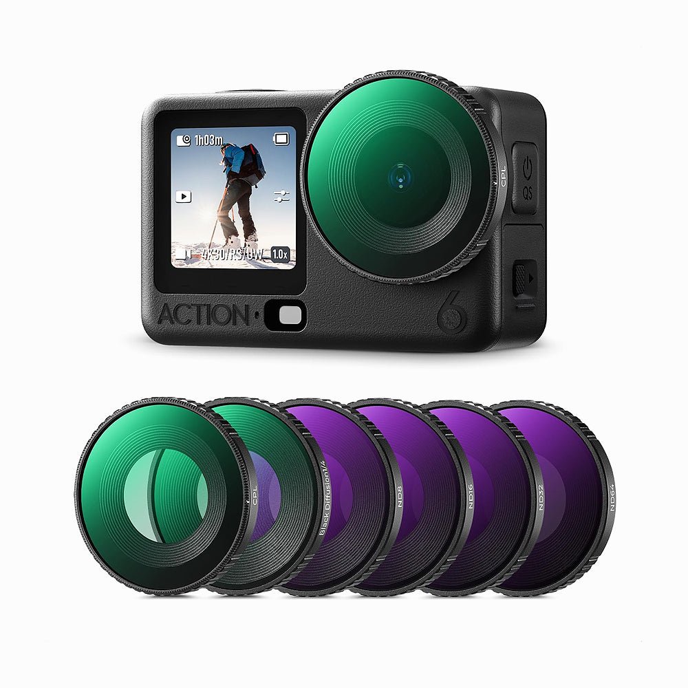 K&F CONCEPT CPL+ND8+ND16+ND32+ND64+Black Diffusion 1/4 Filter for Action 6 SKU: SKU.2714
