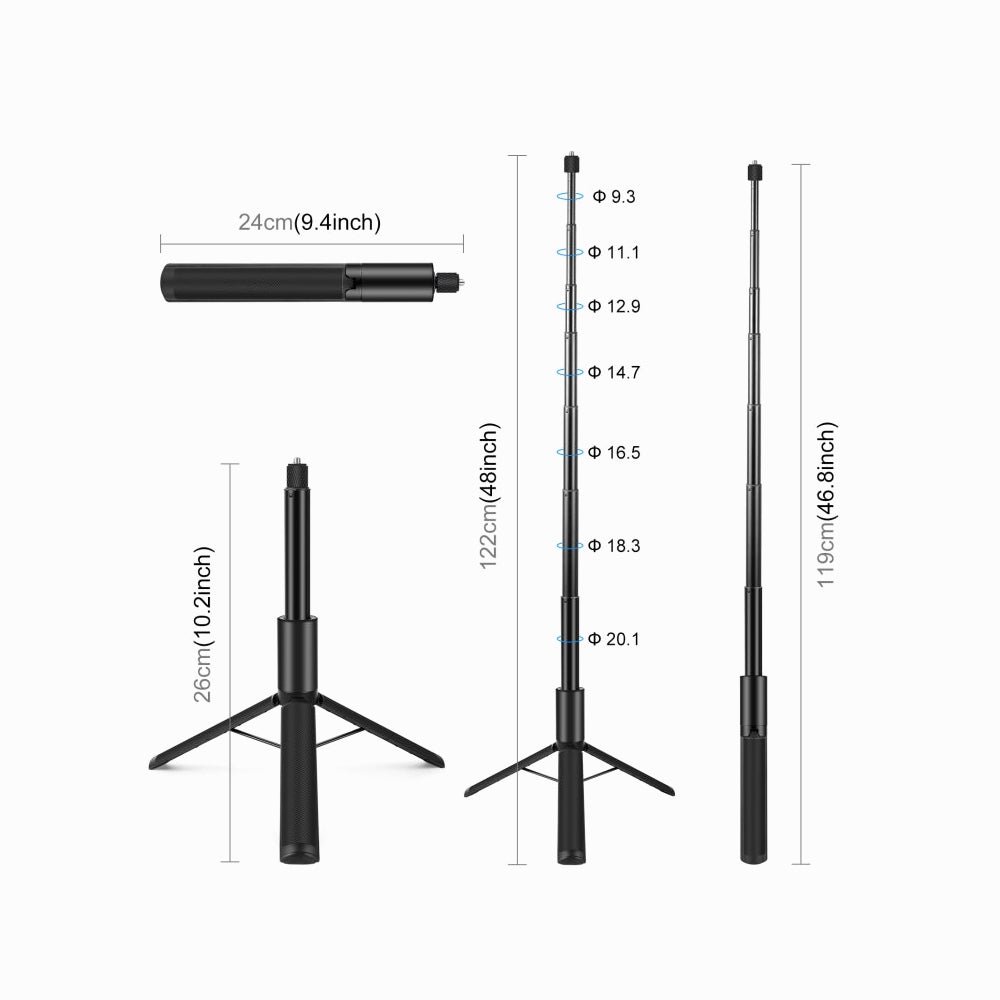 PULUZ 1.22m Retractable Invisible Selfie Stick with Tripod for Insta360 X5/X4 / X4 Air / X3 (Black)-PU497B thumbnail 2