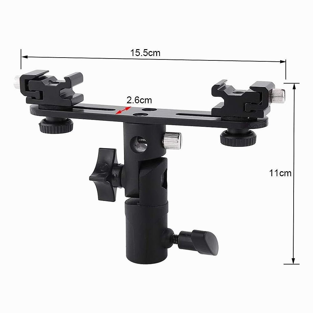 Dual Flash Bracket, Hot Shoe T Type Swivel Camera Light Stand with Umbrella Reflector Holder 1/4" 3/8" Mount for Photo Video Photography thumbnail 2