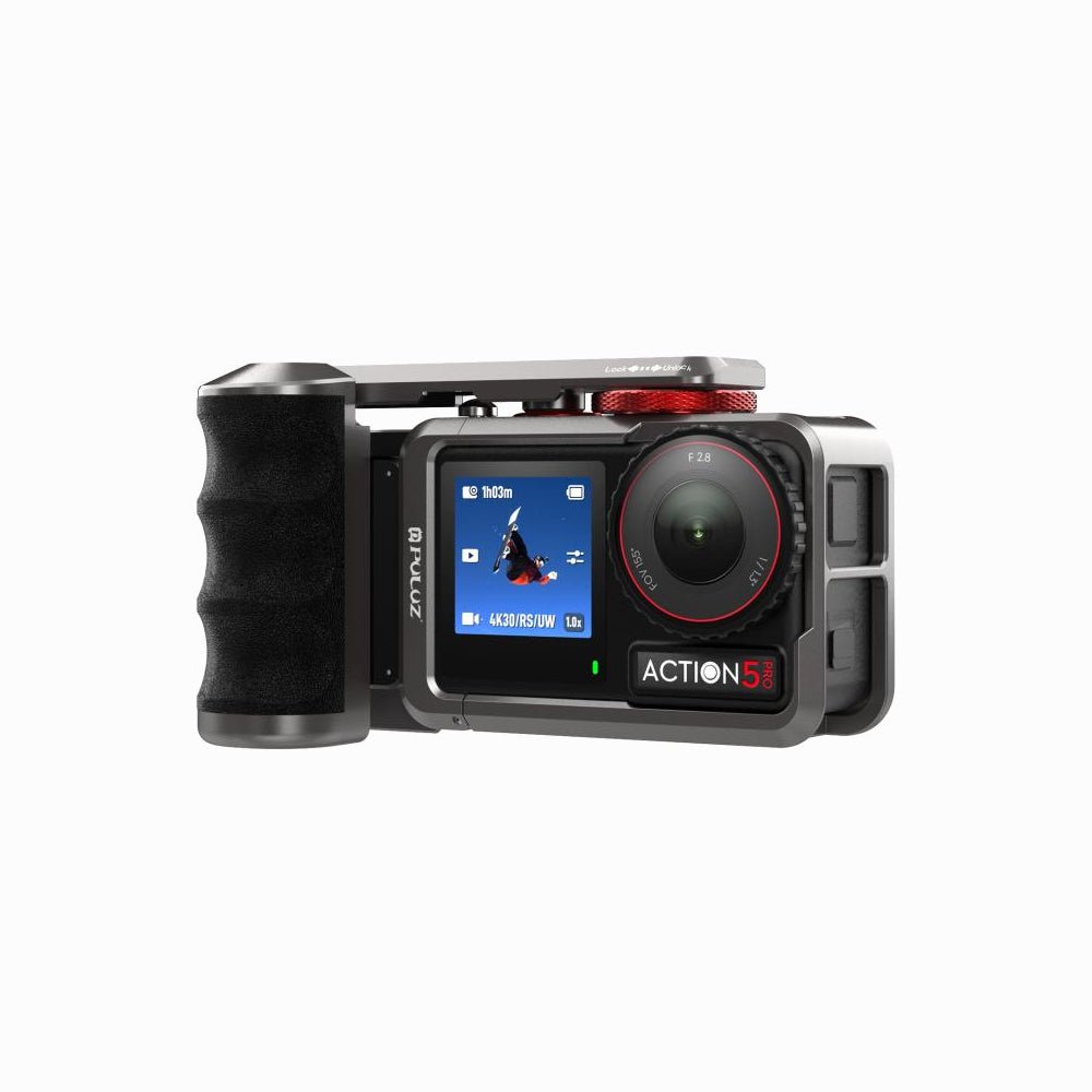 DJI Osmo Action 5 Pro / 4 / 3 PULUZ Metal Camera Cage Expansion Adapter with Handle Grip (Titanium)-PU1058TS thumbnail 2