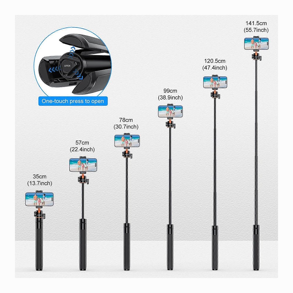PULUZ 1.4m Phone Selfie Stick Tripod Vlog Live Streaming Holder with Phone Clip (Black)-PU730B thumbnail 2