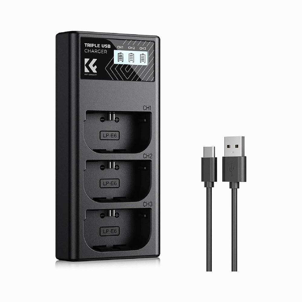 K&F Concept LP-E6NH 3-Slot Charger, LP-E6 LP-E6N Battery Charger with LCD Display for Canon EOS R5 R6 R7 5D 6D 7D Mark II Cameras SKU: KF28.