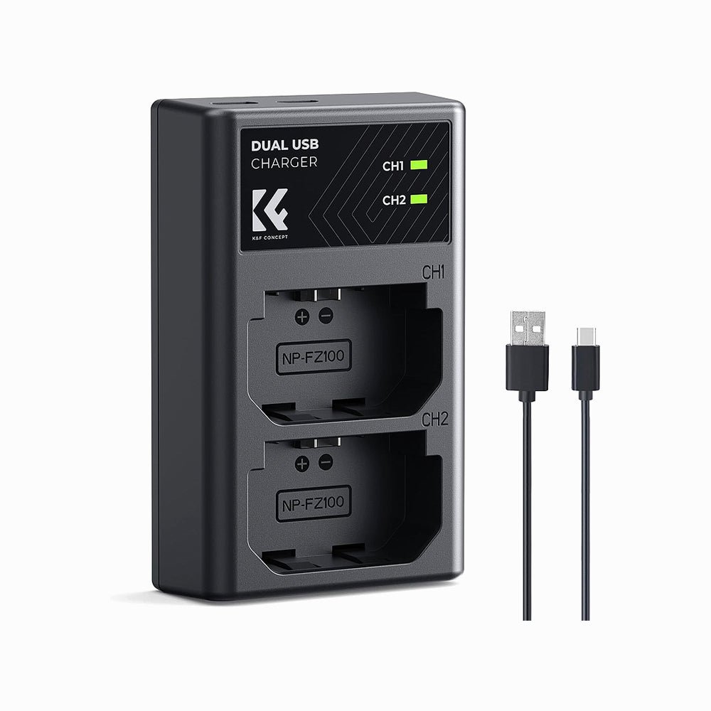 K&F Concept NP-FZ100 Battery Charger, Dual Slot Quick Charger for Sony Alpha A7 III, A7R III (A7R3), A9, a6600, a7R IV, Alpha a9 II Camera-K
