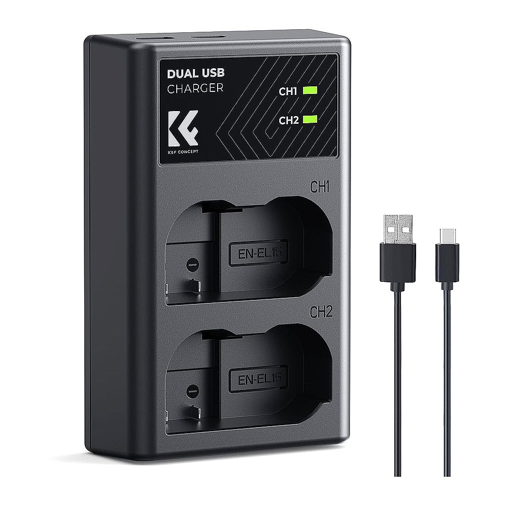 K&F Concept EN-EL15/EN-EL15A/EN-EL15B Battery Charger, Dual Slot Quick Charger-KF28.0006