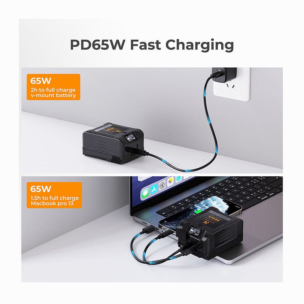 K&F Concept V Mount Battery, 99Wh Mini V-Mount Battery, 6700mAh 14.8V Support 65W PD USB-C Fast Charger-KF28.0024 thumbnail 2