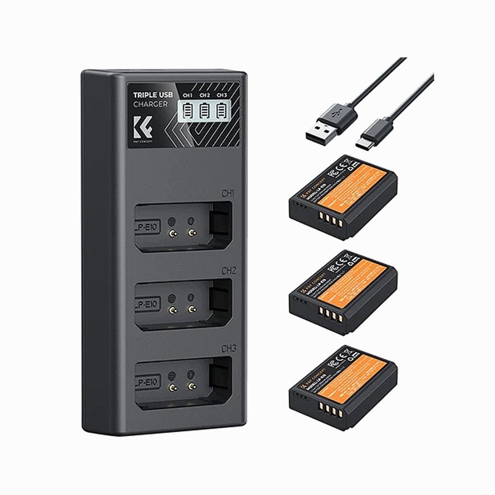 K&F Concept LP-E10 Battery 3-PackLCD Charger for Canon Rebel T7 Battery, EOS Rebel T7 T6 T5 T100, Kiss X50 X70 X80 X90, EOS 1100D 1200D 1300