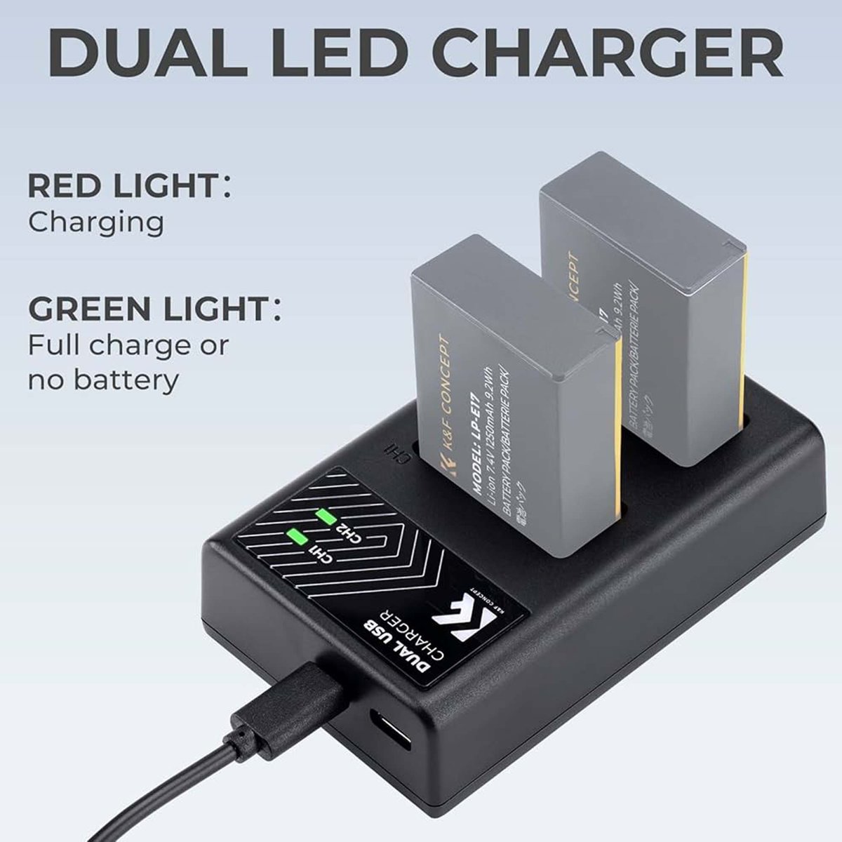 K&F CONCEPT LP-E17 Battery Charger, Dual Slot Quick Charger for Canon-KF28.0008 thumbnail 2