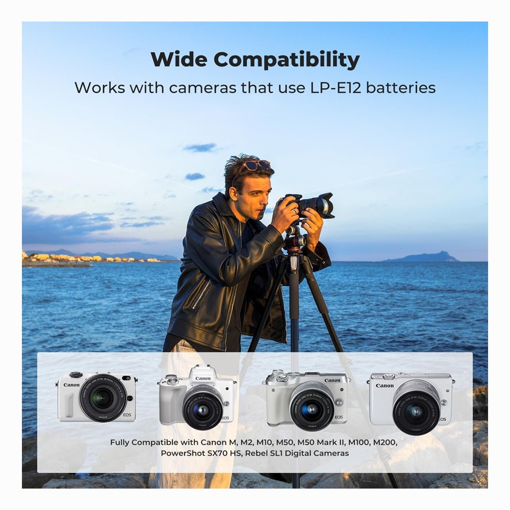 K&F Concept LP-E12 Battery 3-Pack LCD EOS M50 Battery Charger for Canon M50, M50 Mark II, M, M2, M10, M100, M200, Rebel S1, PowerShot SX70 H thumbnail 2