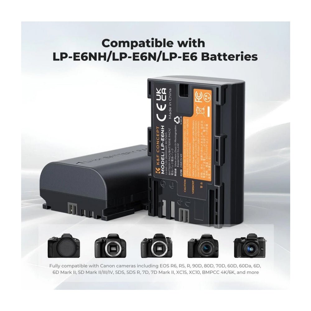 K&F Concept LP-E6NH Replacement Battery and Charger Set, 2 Pack 2600mAh Batteries-KF28.0098 thumbnail 2