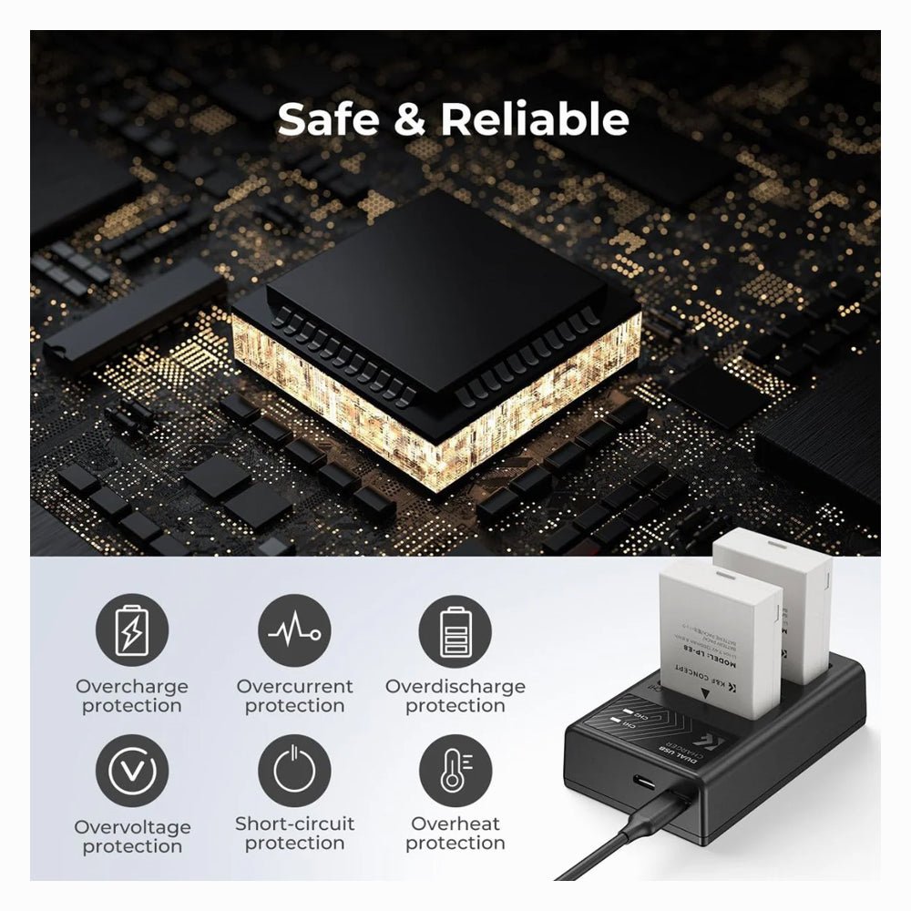 K&F Concept LP-E8 Camera Batteries (3-pack) with 3-slot charger, 1200mAh batteries-KF28.0099 thumbnail 2