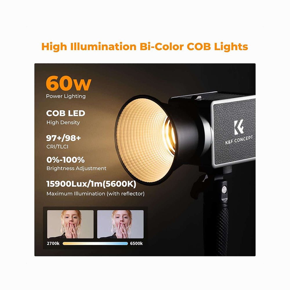 K&F Concept PL-60B 60W COB Photography light with Built-in 4500mAh Battery-KF34.045 thumbnail 2
