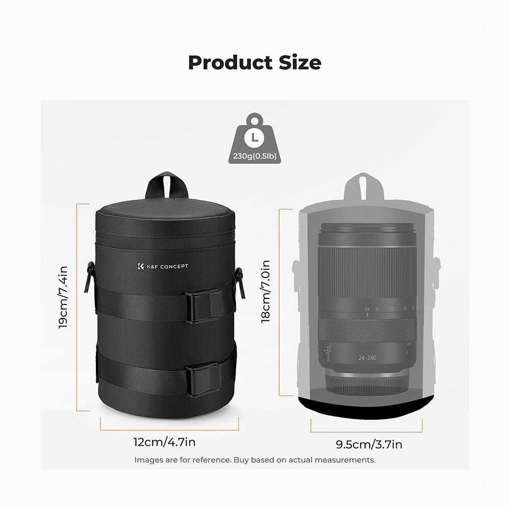 K&F Concept KF13.189 Camera Lens Pouch Case, Waterproof Zipper Lens Protective Bag, Camera Lens Carry Bag Fits Lenses Below 2.7x4.3 (D x H)  thumbnail 2