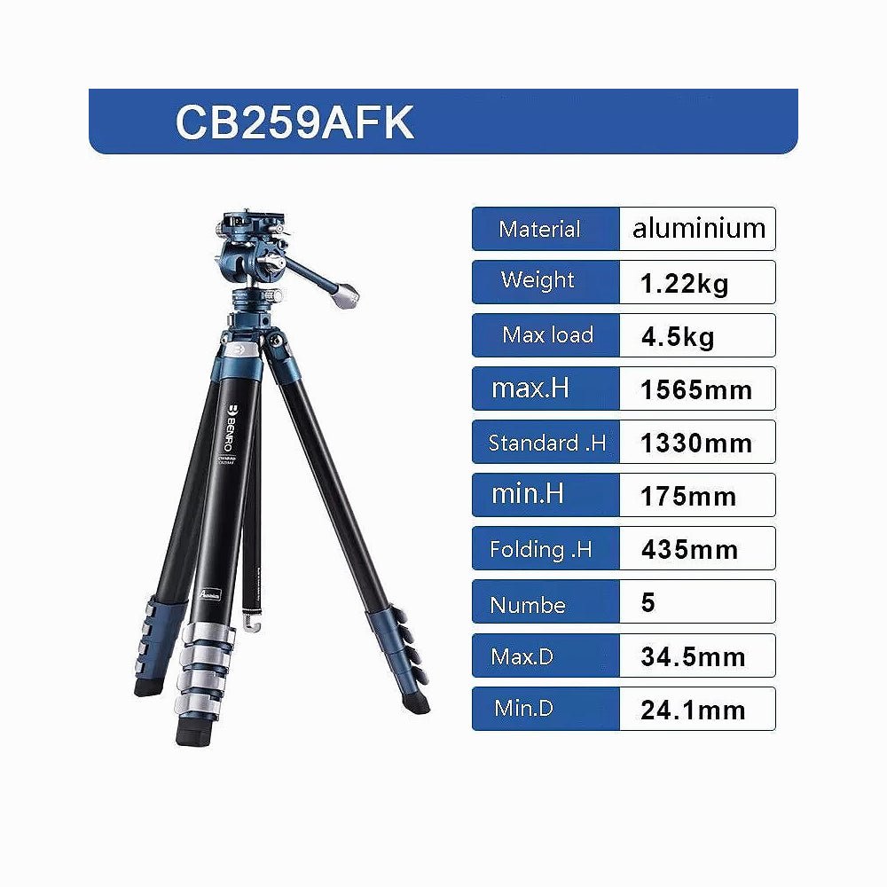 Benro CB259AFK TCBA15FS20PROC CyanBird Compact Alum Travel Angel Flip Lock Tripod with FS20PRO Fluid Head thumbnail 2