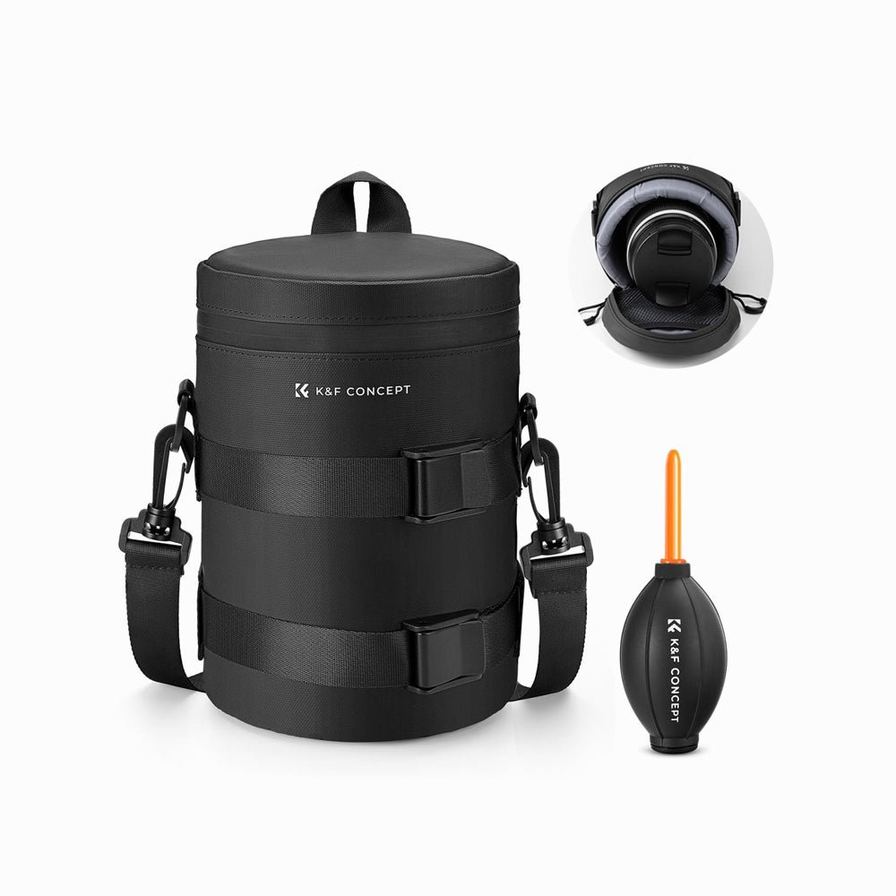 K&F Concept Camera Lens Pouch Case, Waterproof Zipper Lens Protective Bag, Camera Lens Carry Bag Fits Lenses Below 3.14x5.5 (D x H) - M-SKU:
