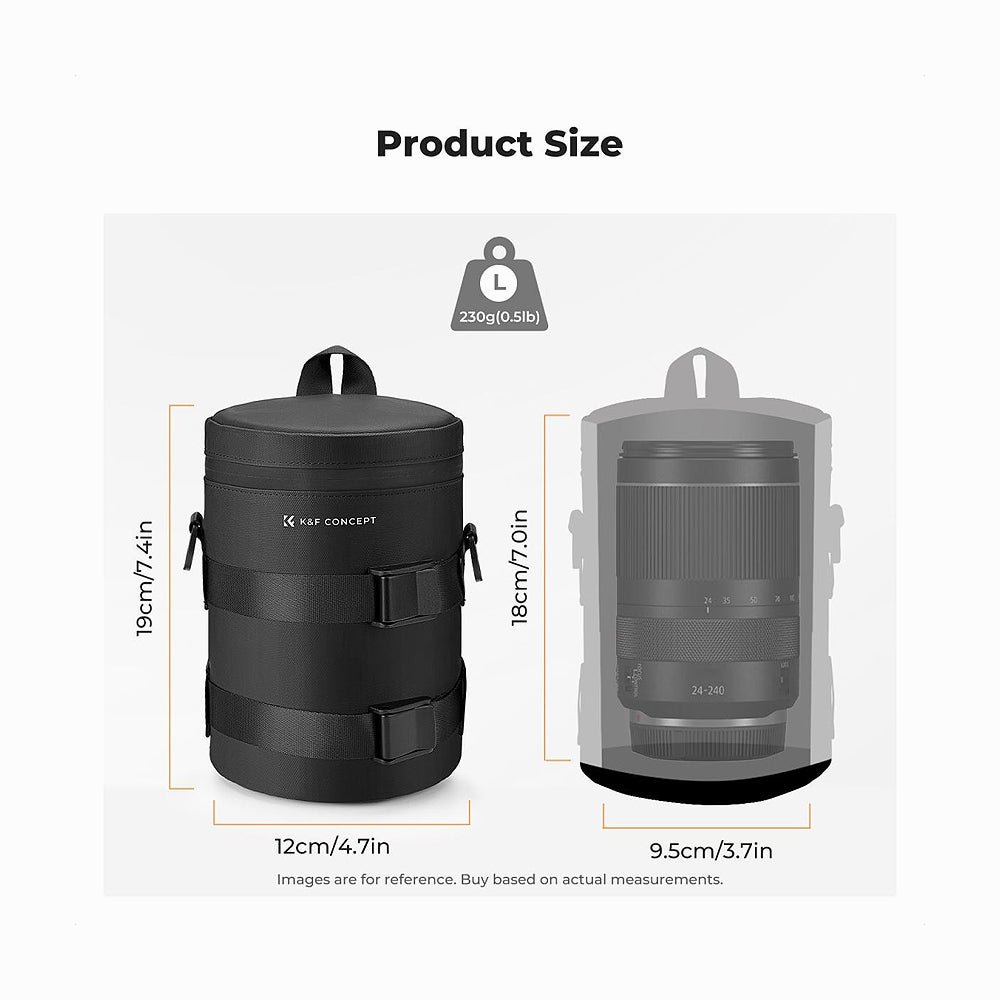 K&F Concept Camera Lens Pouch Case, Waterproof Zipper Lens Protective Bag, Camera Lens Carry Bag Fits Lenses Below 3.14x5.5 (D x H) - M-SKU: thumbnail 2
