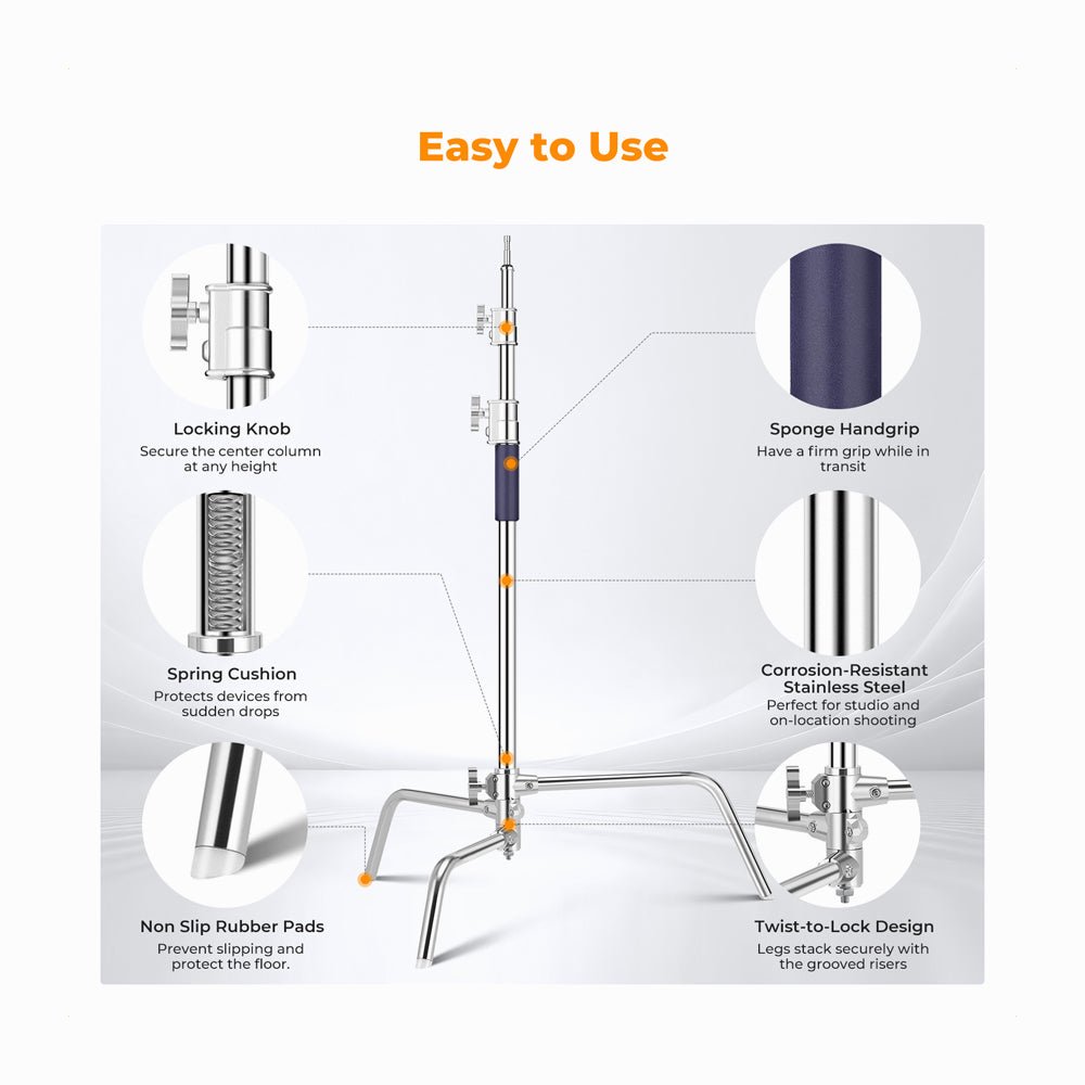 K&F Concept Stainless-Steel Heavy-Duty C Stand with Boom Arm -KF34.037 thumbnail 2