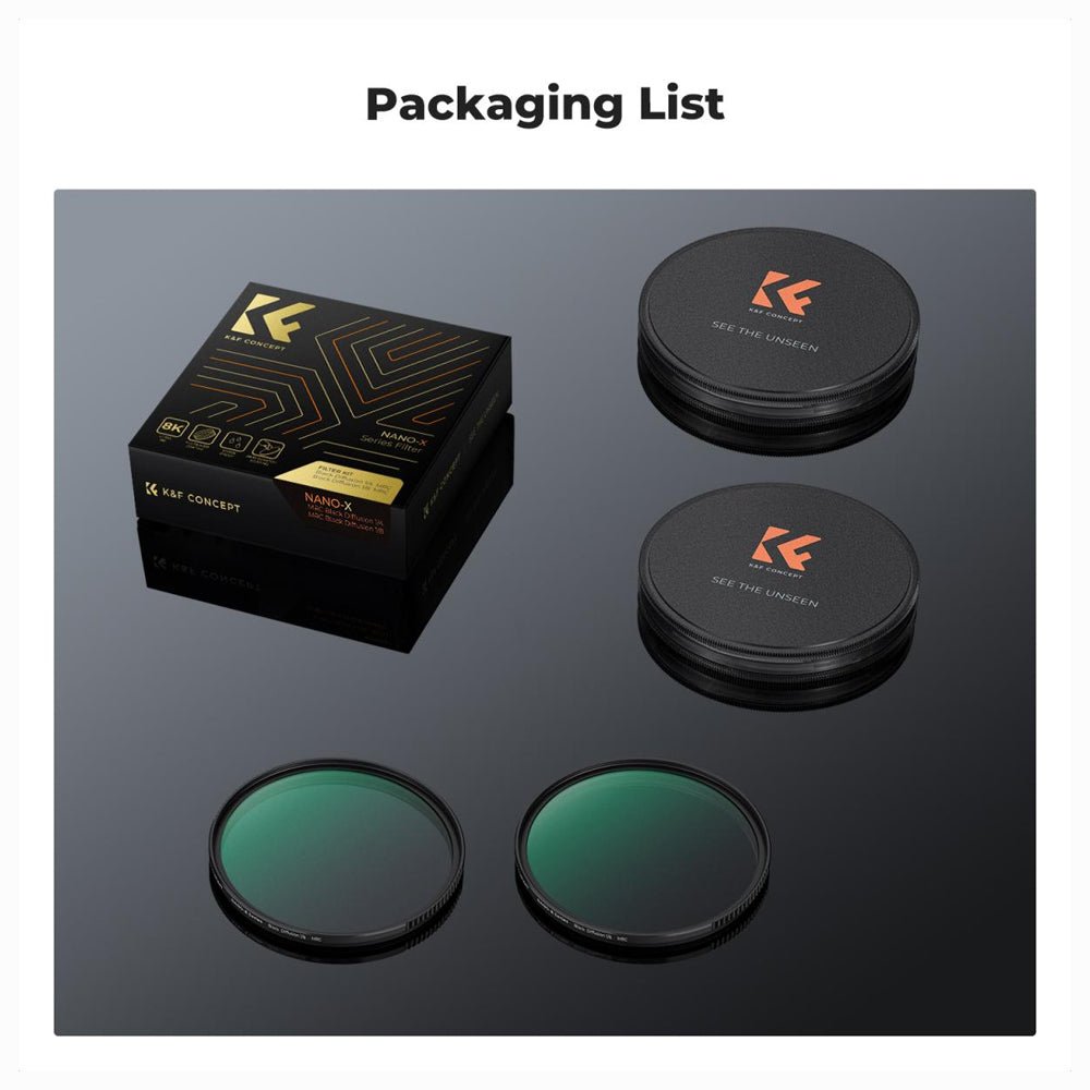 K&F Concept 82mm Black Diffusion Pro-Mist 1/4 + 1/8 Filter Kit Cinematic Effect Filter for Vlog/Video/Portrait Image with 28 Multi-Layer Coa thumbnail 2