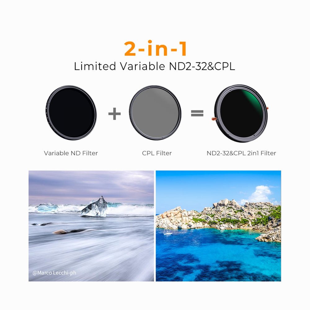 K&F Concept 95mm ND2-32 (1-5 Stop) Variable ND Filter and CPL Circular Polarizing Filter 2 in 1 for Camera Lens Nano-Xcel Series (KF01.2325V thumbnail 2
