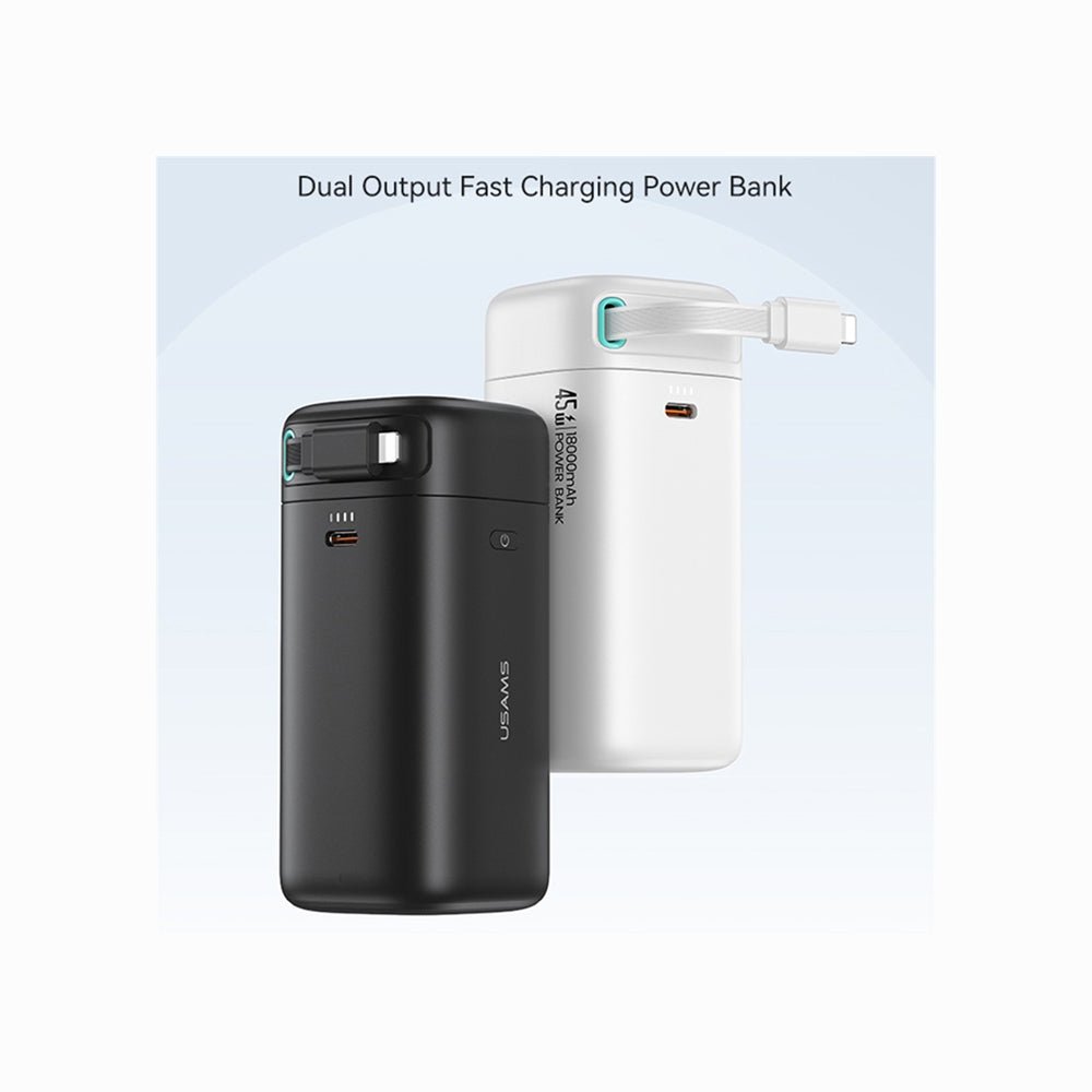 USAMS Power Bank US-CD217 PD 45W 18000mAh Dual Output Portable Charger with iP Magnetic Retractable Cable - Black thumbnail 2